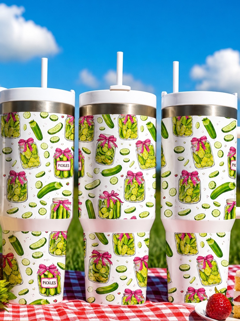 NEW IN BOXES - Pickles Pattern Travel Tumbler Mug